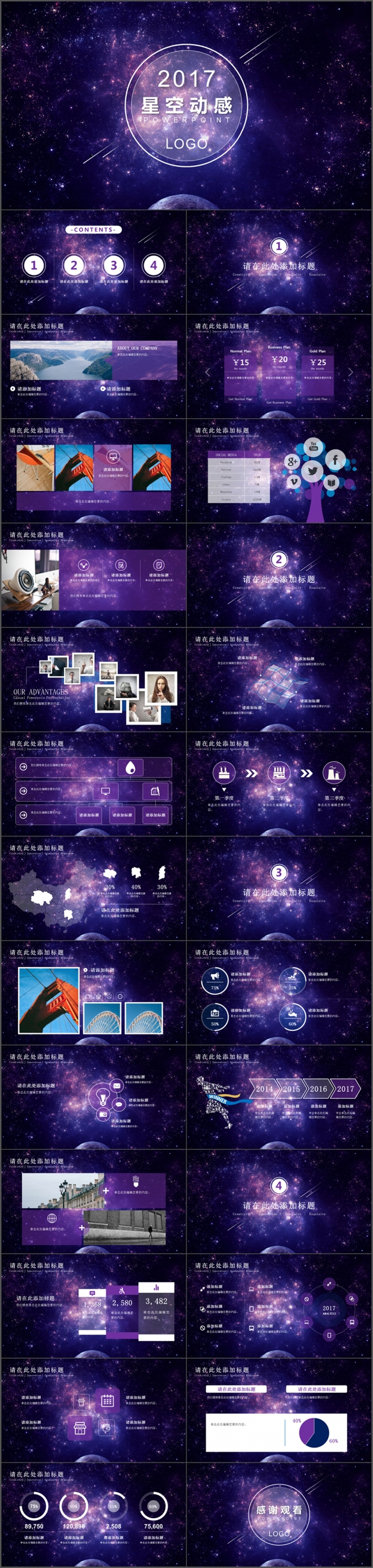 紫色星空动感商务汇报通用PPT模板