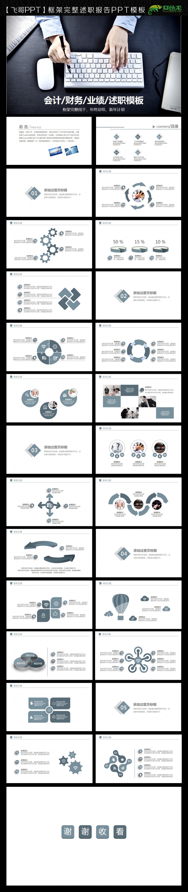 业绩财务会计蓝色述职报告ppt