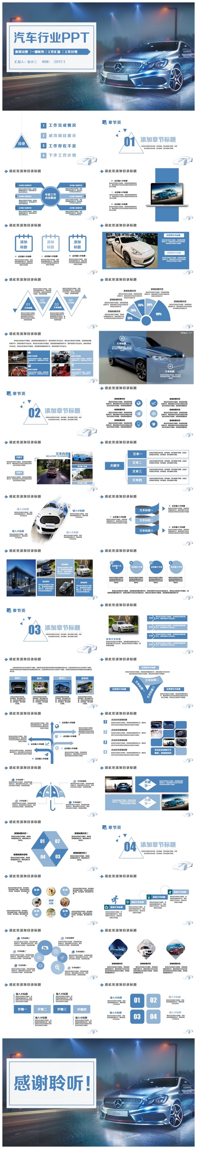 蓝色大气汽车行业汽车4S店汽车维修改装PPT