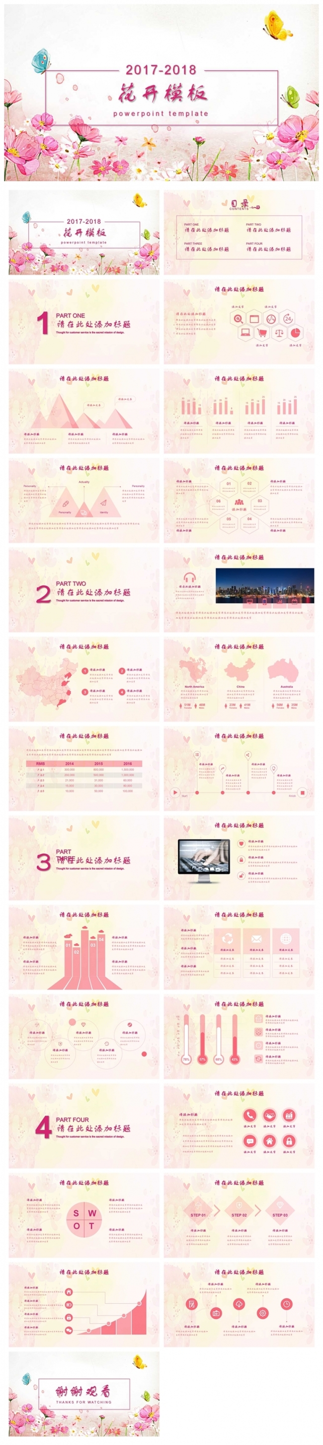 小清新唯美花朵工作总结ppt