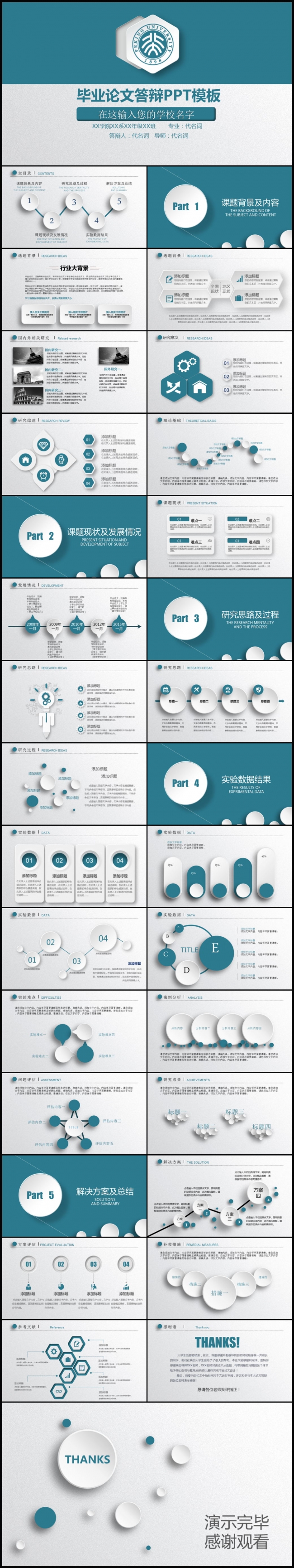 时尚简约框架完整毕业设计论文答辩PPT模板