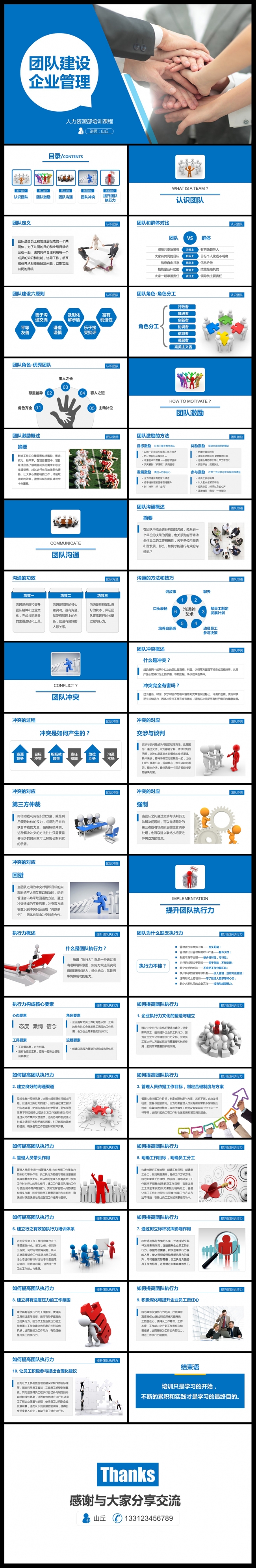 蓝色商务团队建设团结精神企业管理培训PPT模板