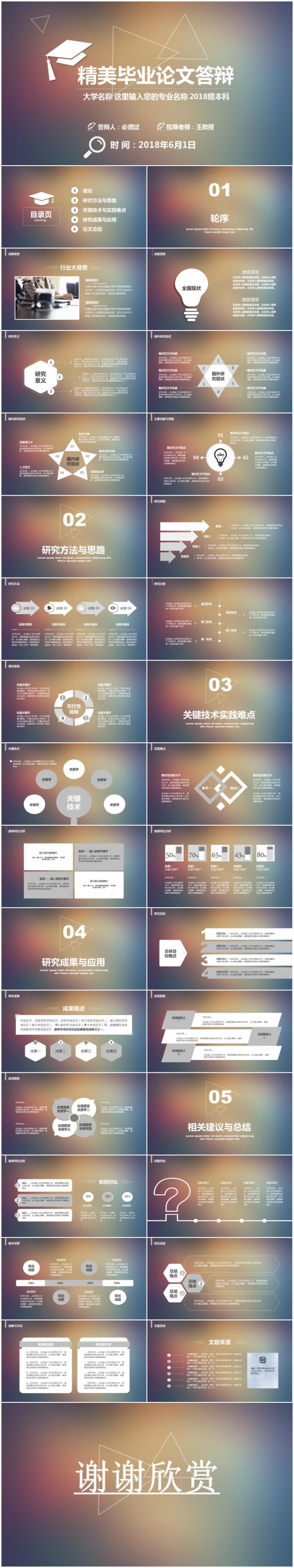 唯美个性时尚通用毕业论文毕业答辩ppt模板