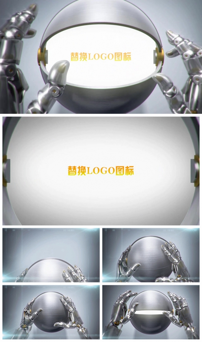 高科技3D机器人展示logo标志片头动态ppt模板