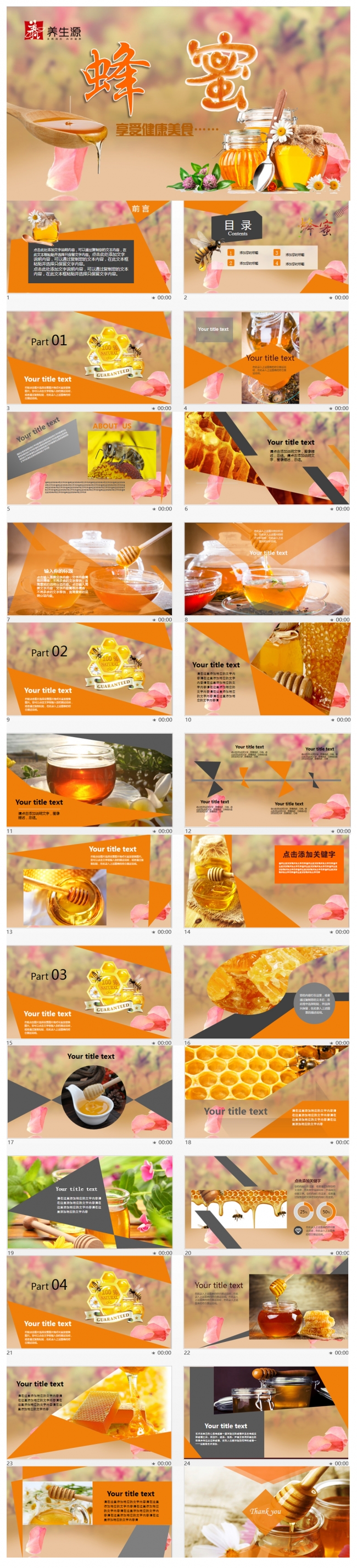 100%纯蜂蜜蜂蜜营养养生保健食品健康讲座PPT动态模板模板