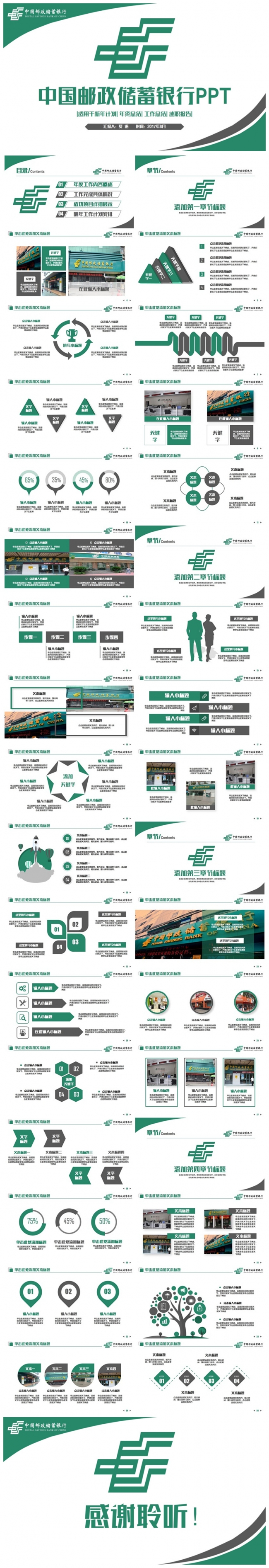 绿色简洁完整中国邮政储蓄银行工作PPT