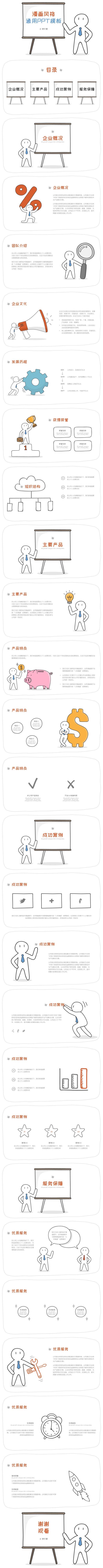 小人漫画手绘风格创意商务PPT模板