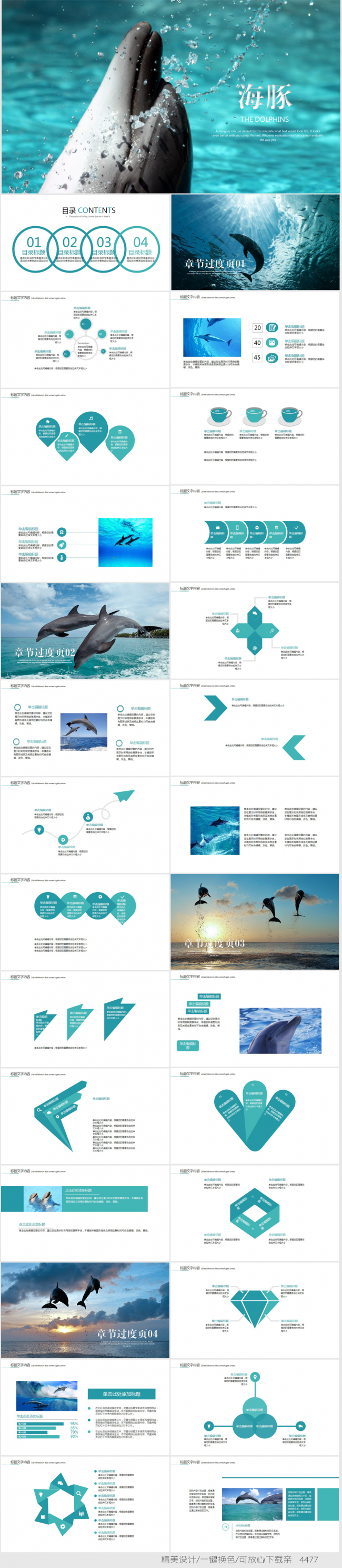 海洋生物海豚ppt动态模板