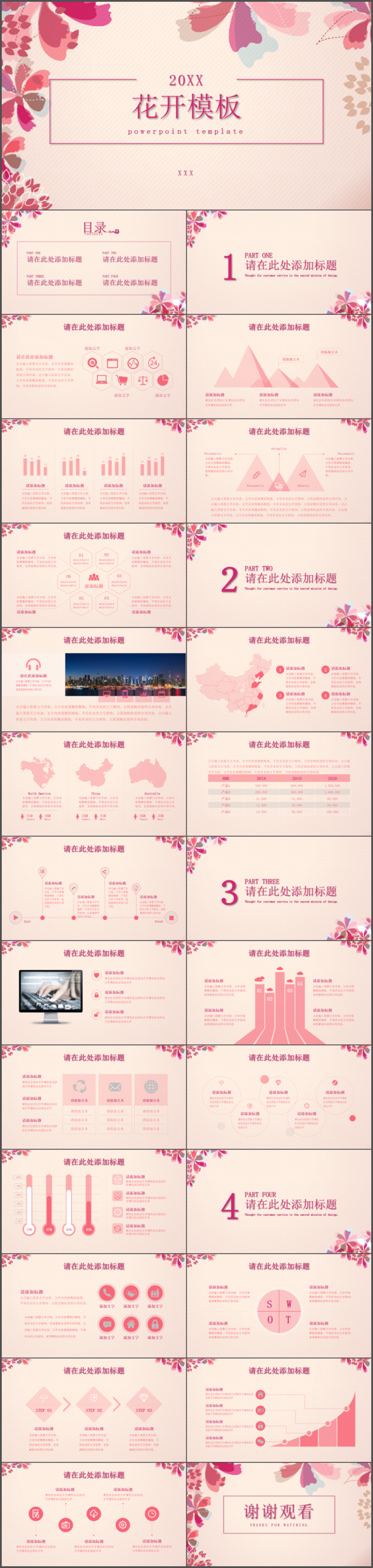 粉红唯美创意清新通用动态PPT模板