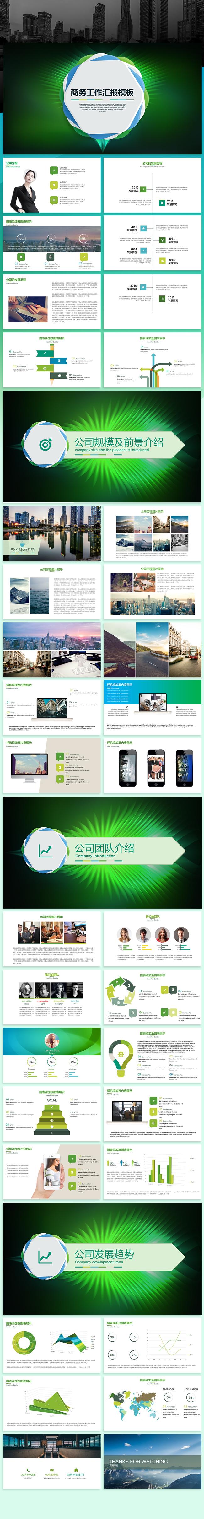 【LY】绿色商务工作汇报提案PPT模板