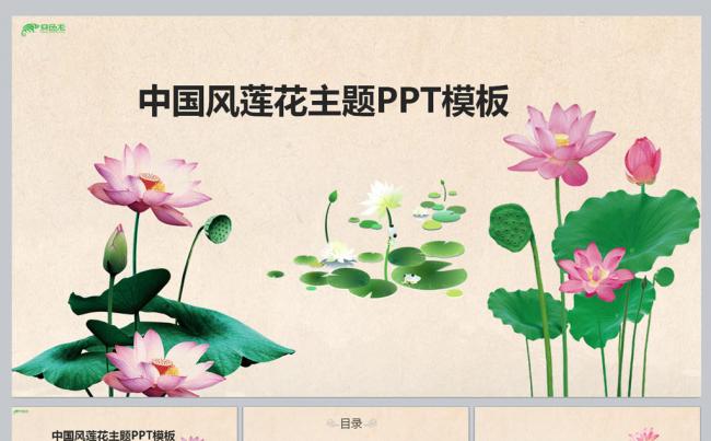中国风莲花主题PPT模板缩略图