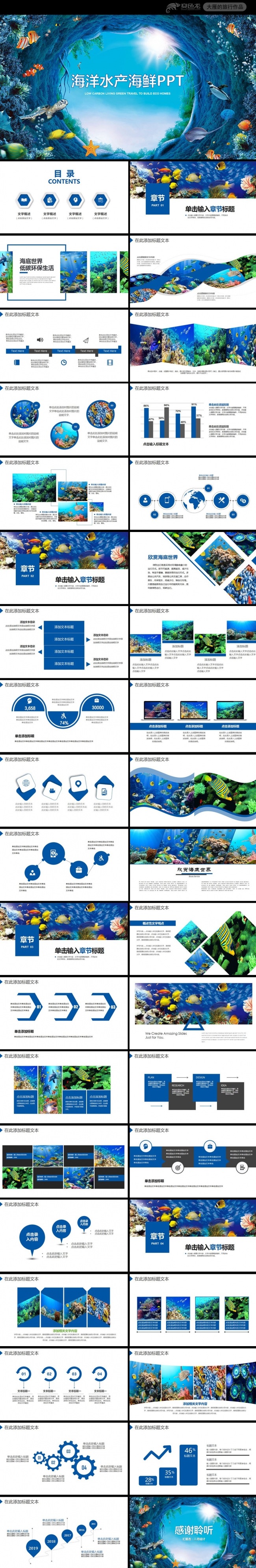 蓝色海洋海底世界水产渔业PPT模板