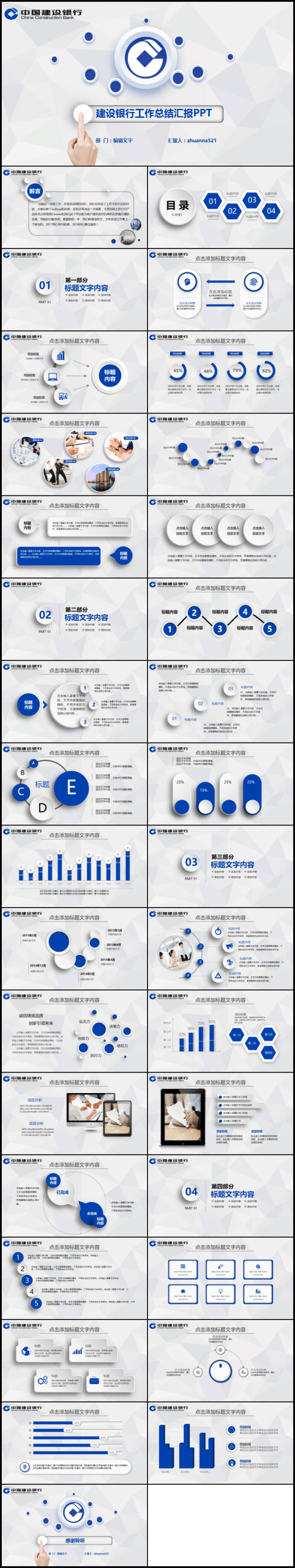 中国建设银行工作总结汇报PPT模板
