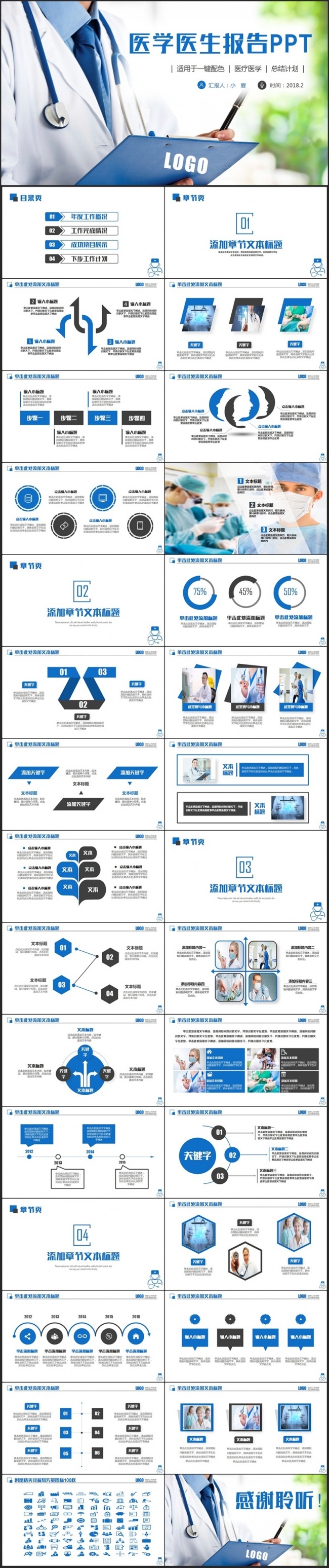 蓝色简约医疗医学医生工作汇报PPT