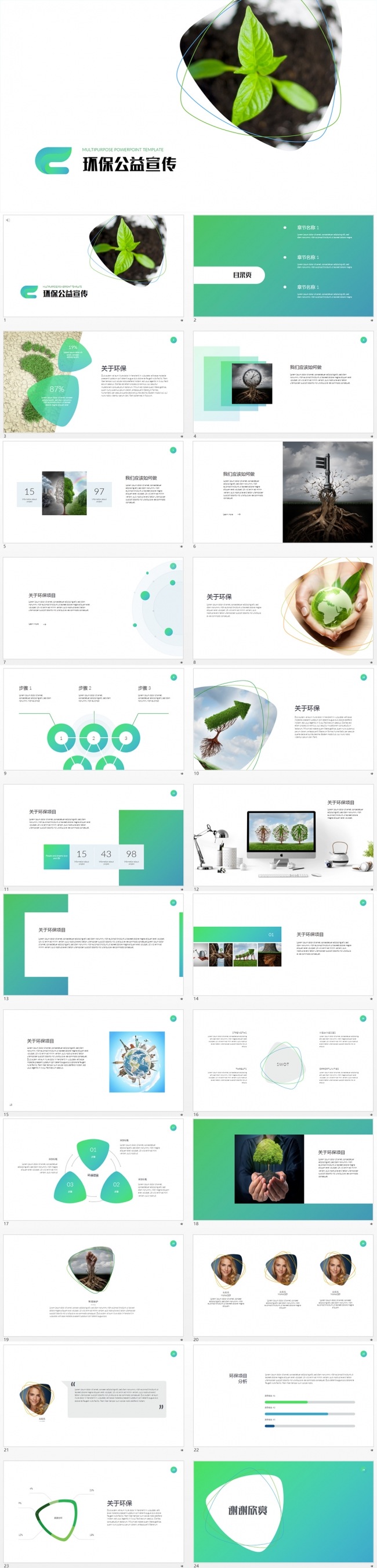 干净简洁环保公司企业介绍简介PPT模板