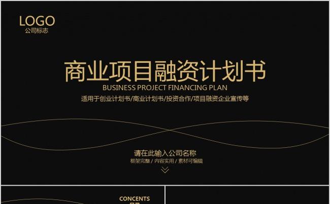高端大气黑金商业项目融资创业计划书模板ppt缩略图