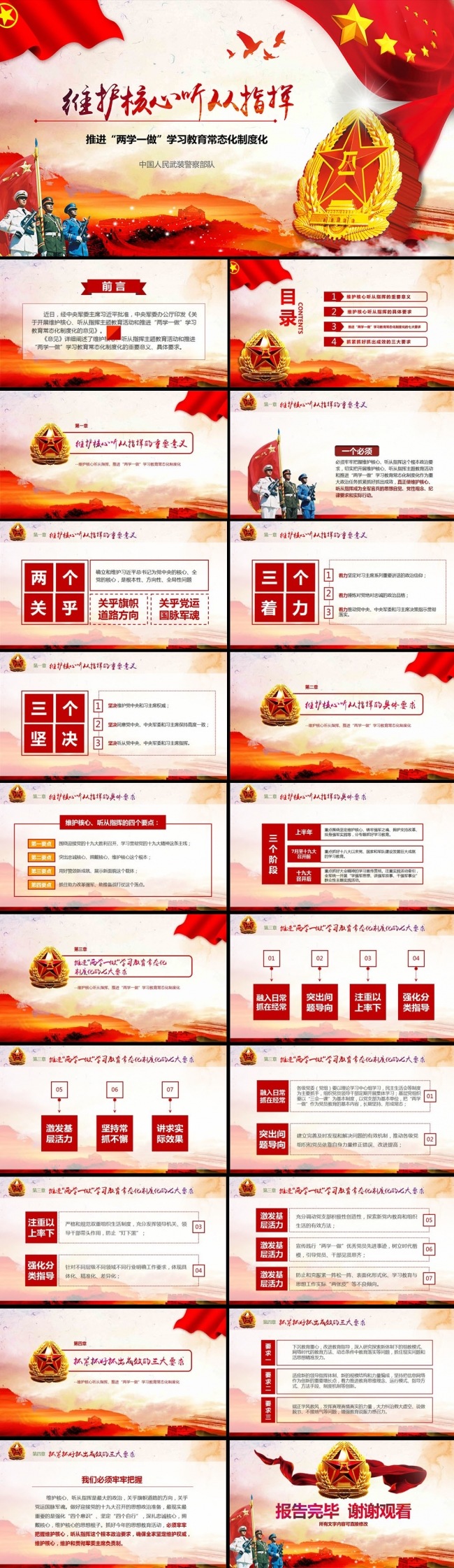 维护核心听从指挥ppt部队军队主题教育