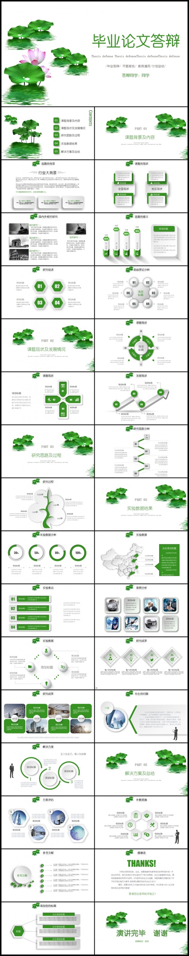 绿色荷花创意毕业答辩PPT模板