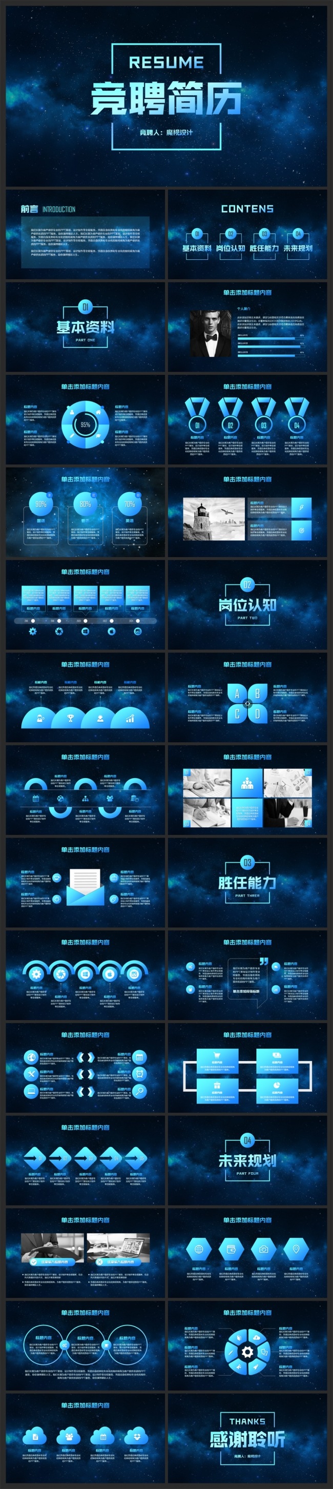 震撼星空个人简历岗位竞聘述职报告PPT模板