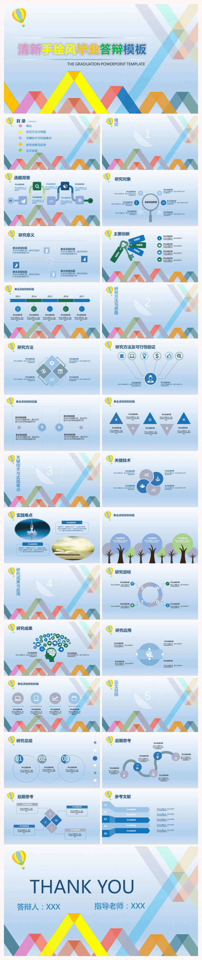 清新手绘风开题报告毕业论文答辩PPT模板