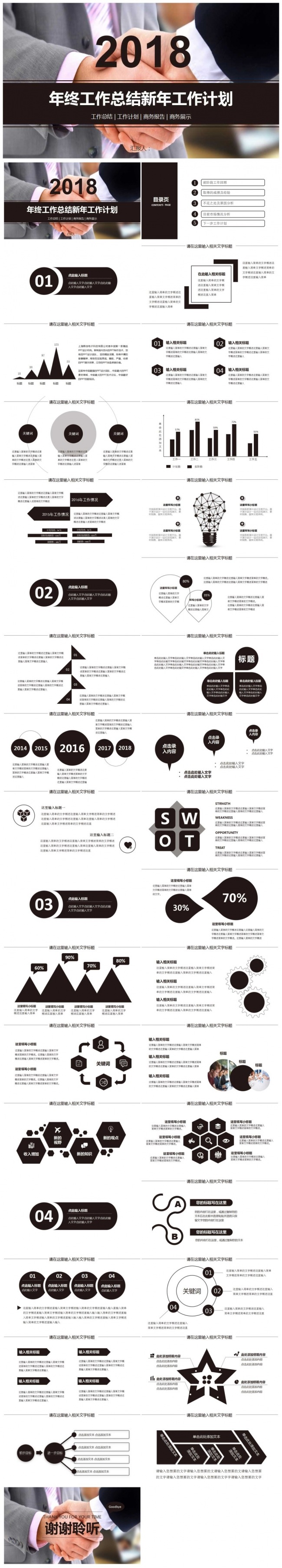 黑白风格2018年终总结工作计划PPT