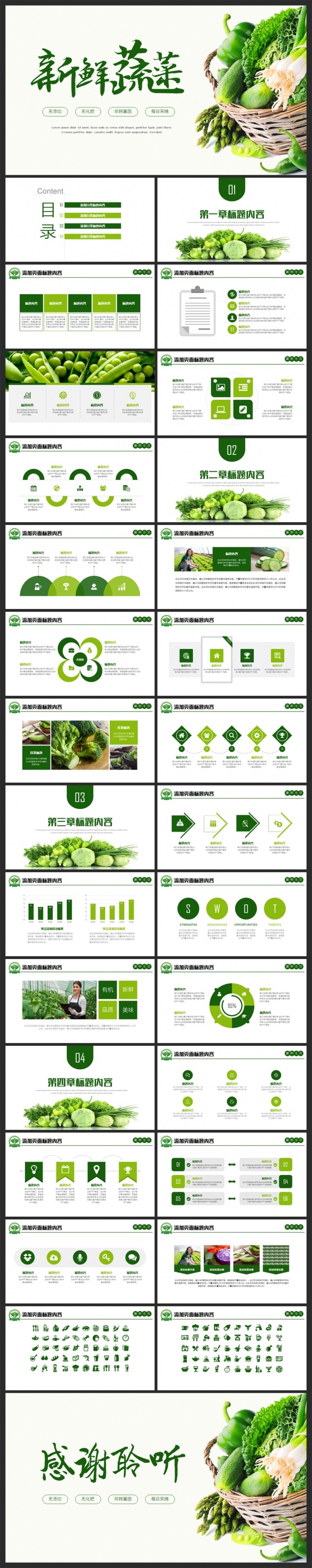 绿色有机天然农业蔬菜水果健康养生ppt模板