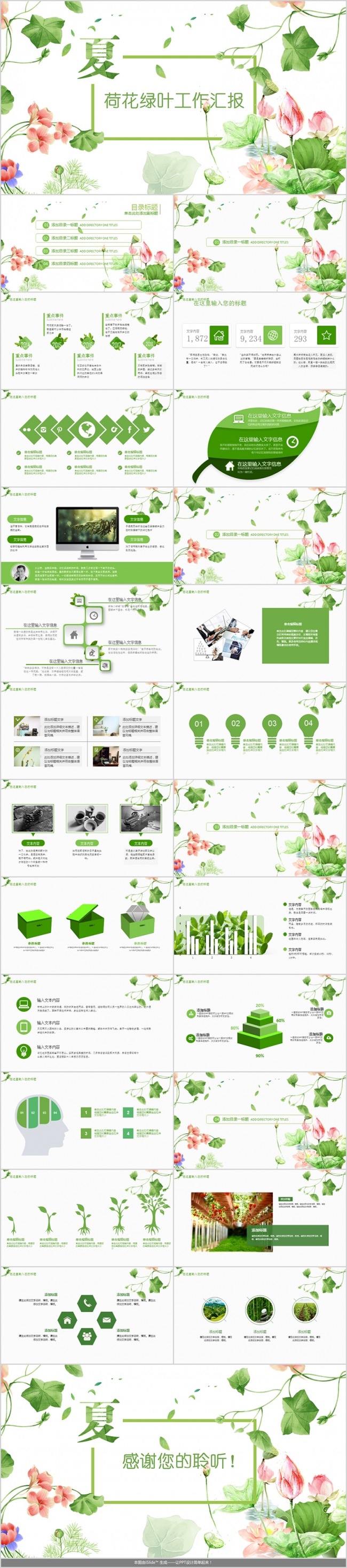 清新荷花绿色工作汇报工作计划