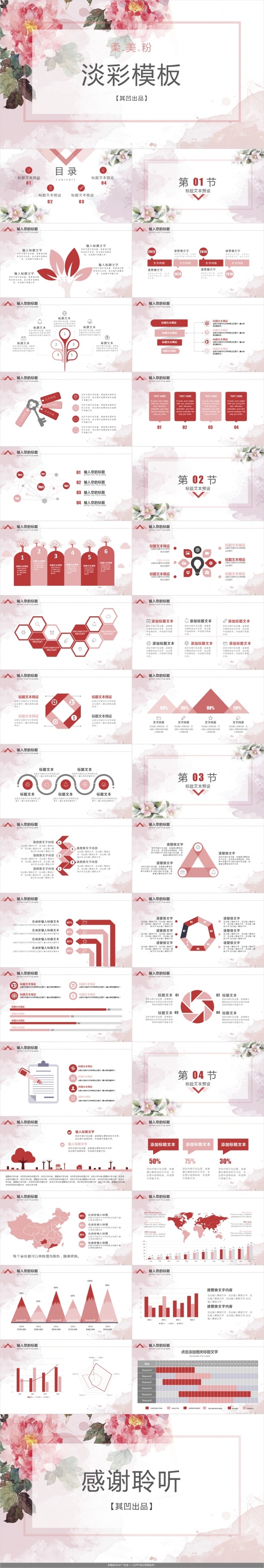 36页【唯美粉色水彩】主题通用模板