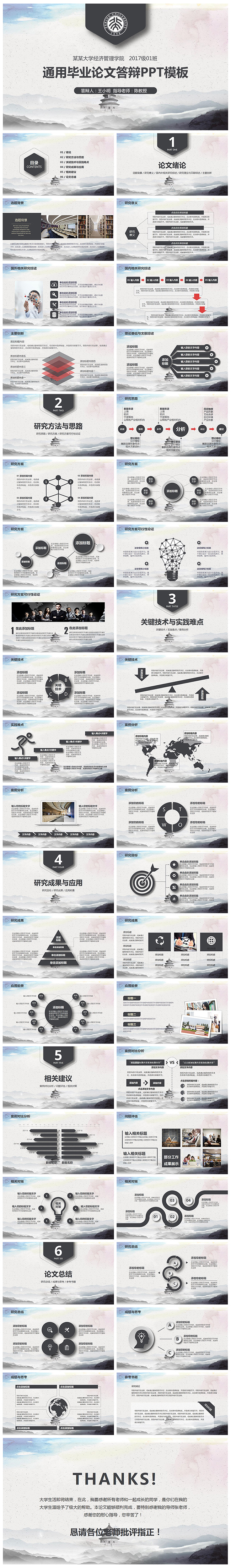 简约清新水墨中国风毕业论文答辩PPT模板