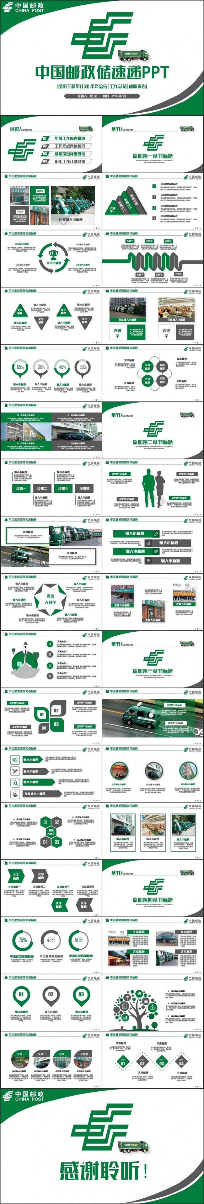 绿色简洁邮政速递EMS邮政快递物流PPT