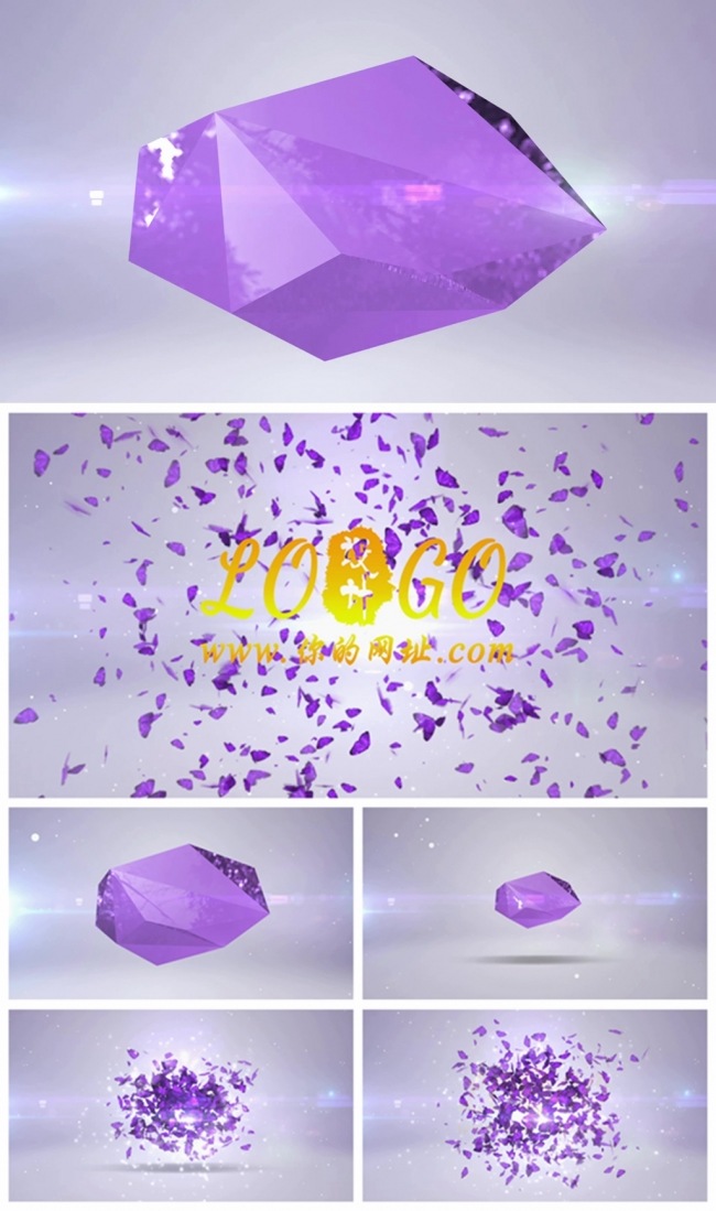 水晶钻石破碎蝴蝶飞舞揭示LOGO片头动态PPT模板