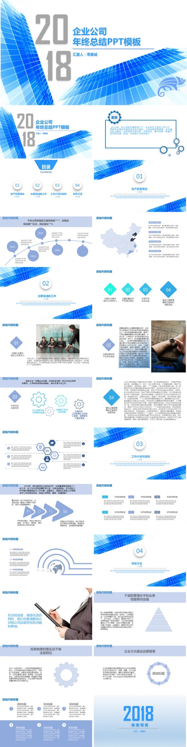 蓝色时尚2018公司年终总结PPT模板