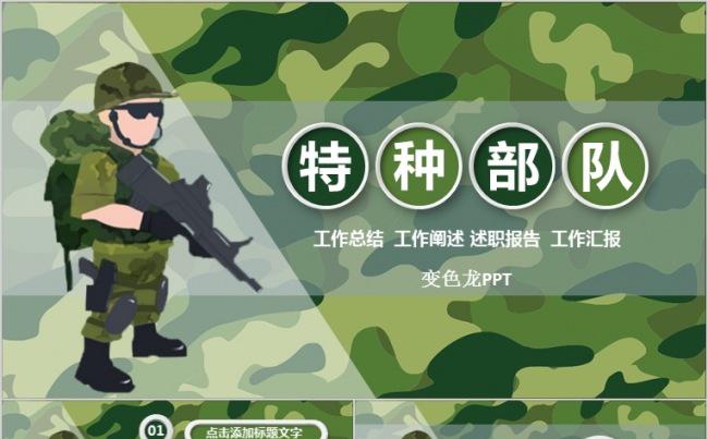 迷彩军绿八一军队特种部队武警PPT模板缩略图