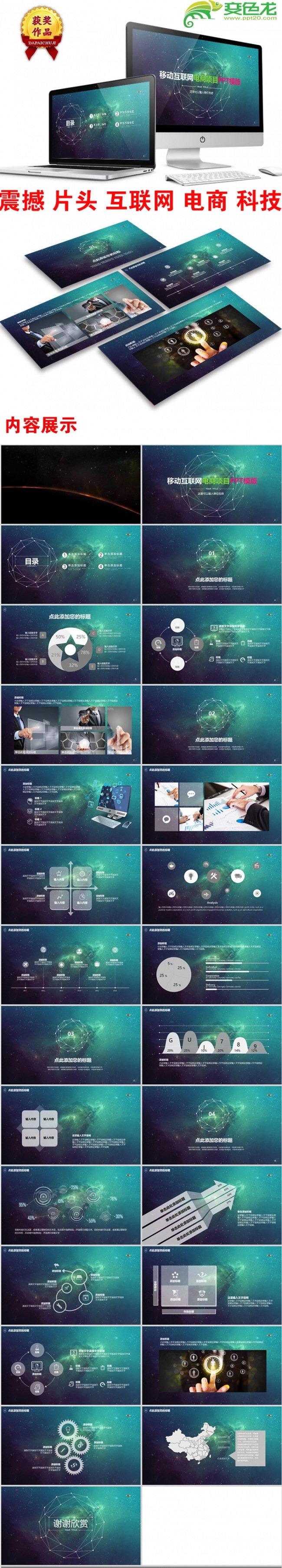 科技互联网+电商创业融资商业计划书PPT模板