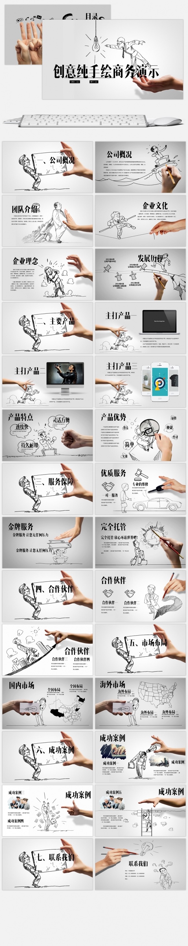 创意手势手绘公司介绍PPT模板