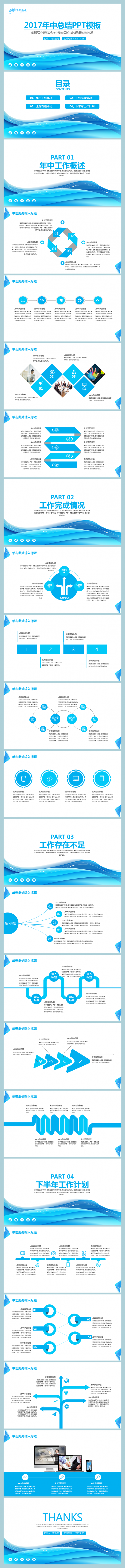 2017蓝色简约科技商务年中总结PPT模板
