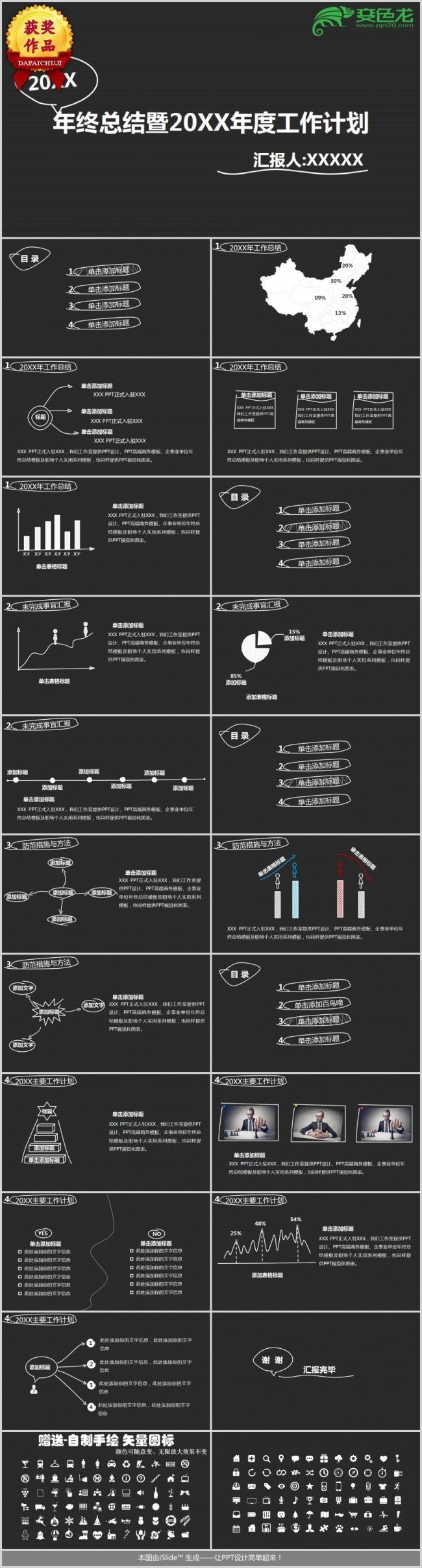 手绘黑白简约年终总结暨年度工作计划
