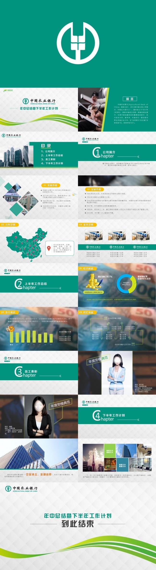 好用的绿色中国农业银行年终总结ppt模板