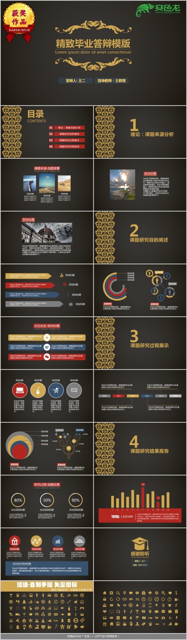 精致奢华毕业论文答辩模板