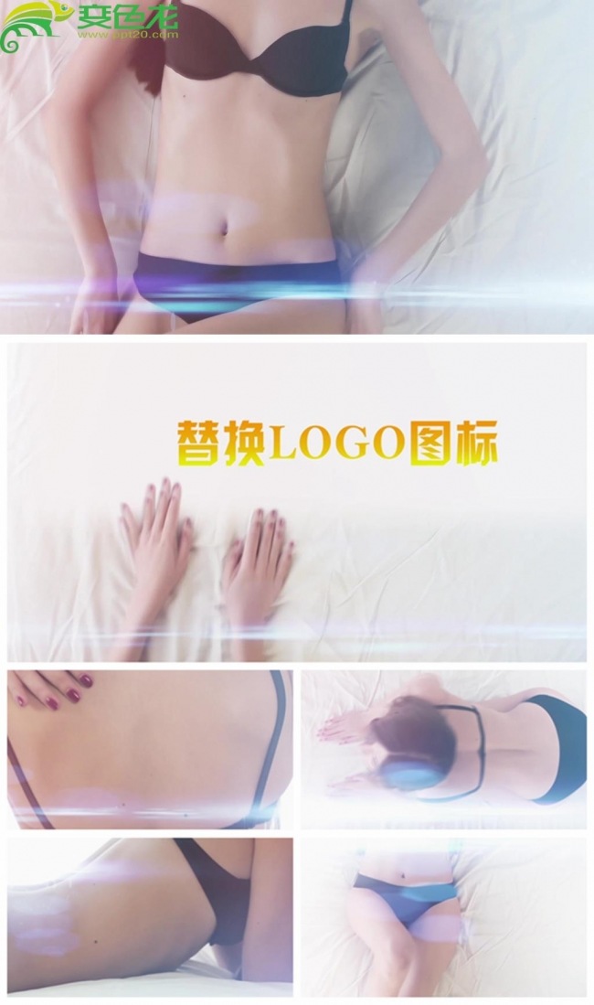 性感比基尼美女揭示logo片头动态PPT模板