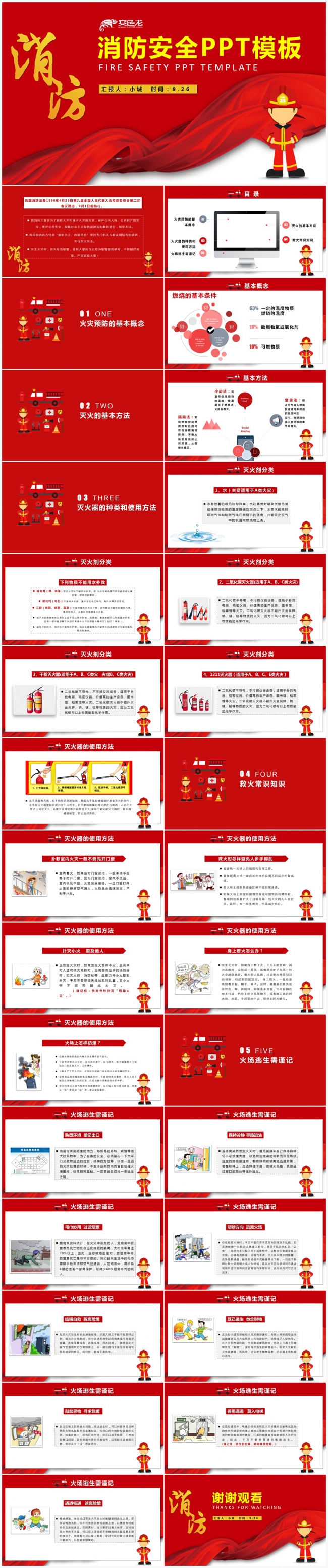 红色大气消防安全知识教育培训PPT模板 消防安全知识培训