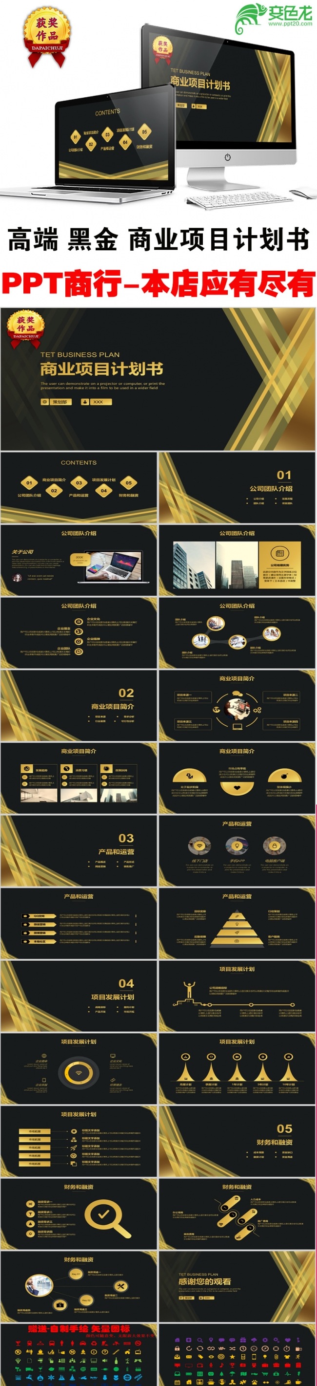 高端黑金商业项目计划书PPT模板