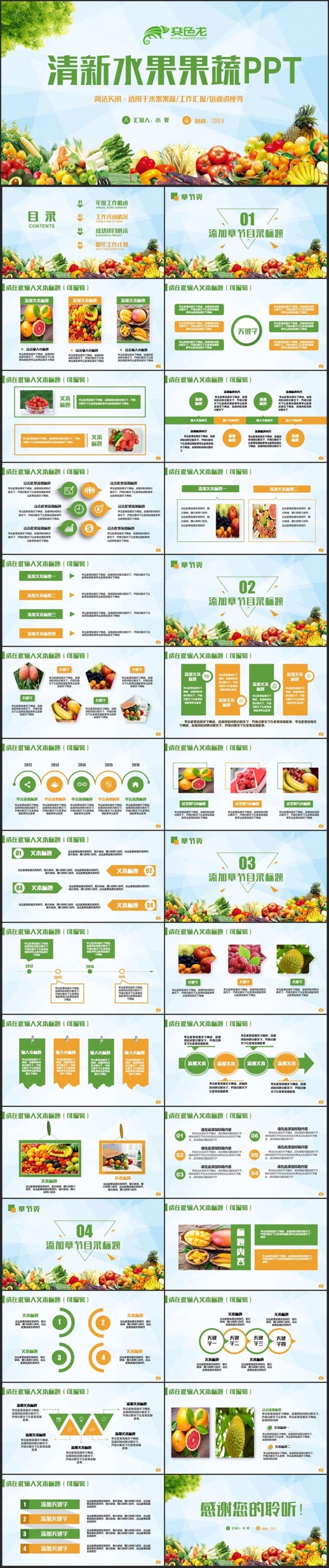【水果超市】简约水果果蔬绿色食品PPT