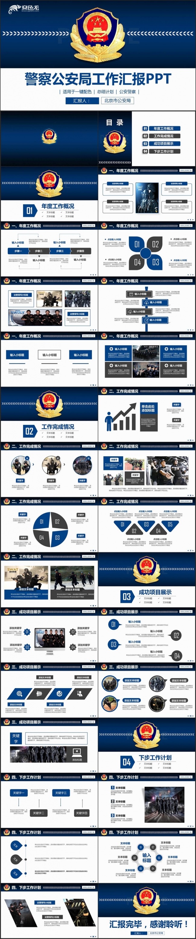 【高端简洁风】动感警察公安局民警派出所年终工作汇报PPT