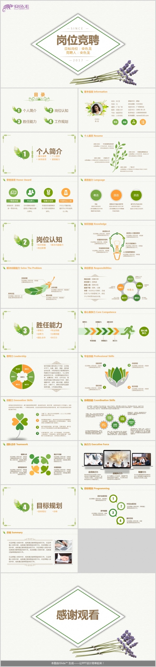 唯美简约清新述职报告岗位竞聘工作汇报职务报告ppt模版