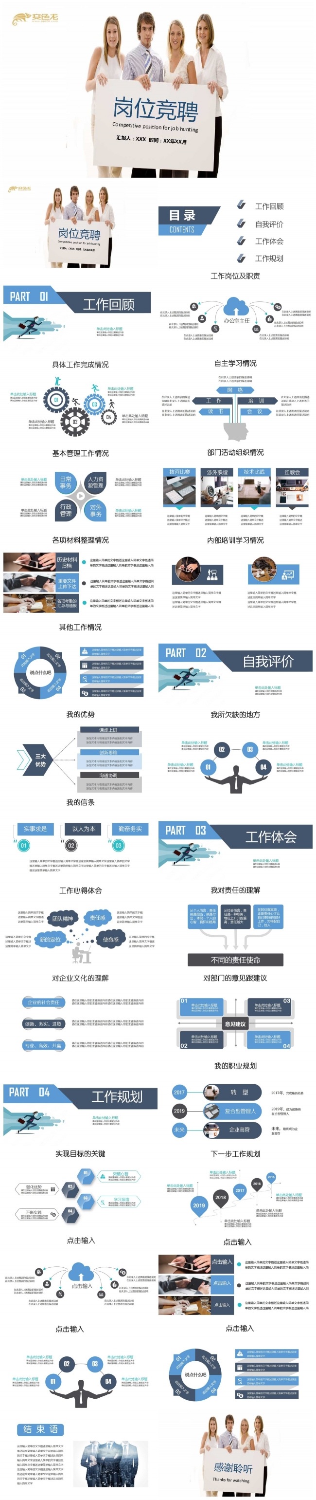 蓝色商务简约岗位竞聘PPT模板