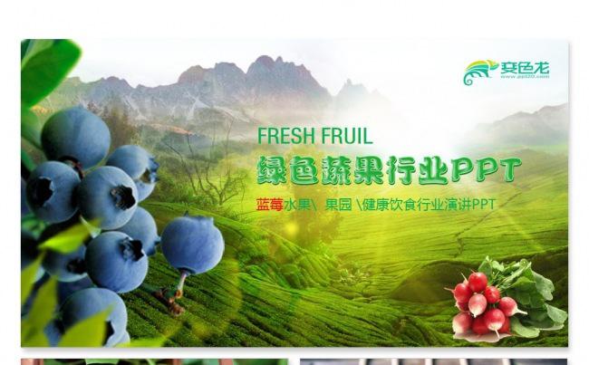 【飞哥PPT】绿色环保项目发展蔬菜水果蓝莓水果健康饮食模板缩略图