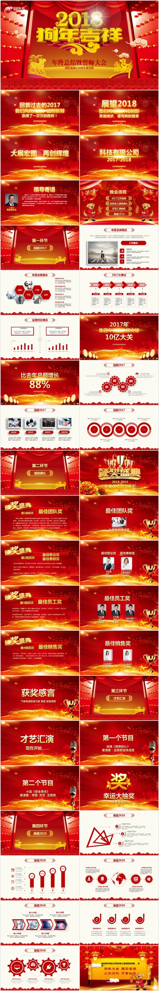 赢战狗年2018开门红企业年会颁奖ppt模板