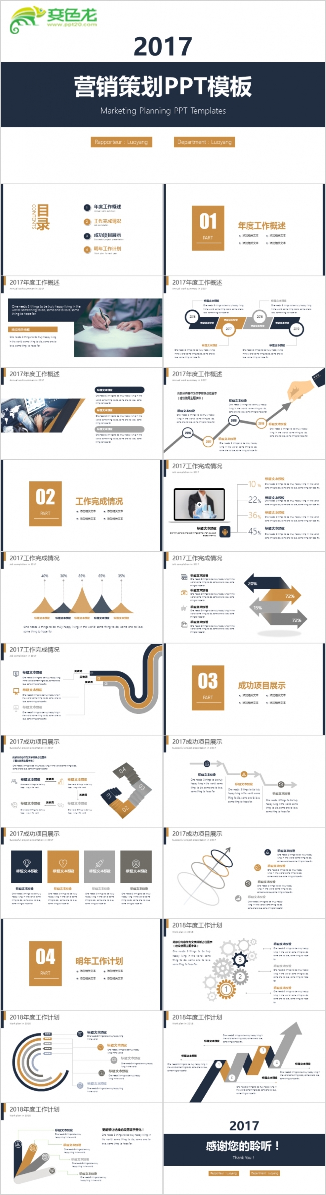 深蓝金色创意商务简约营销方案PPT模版