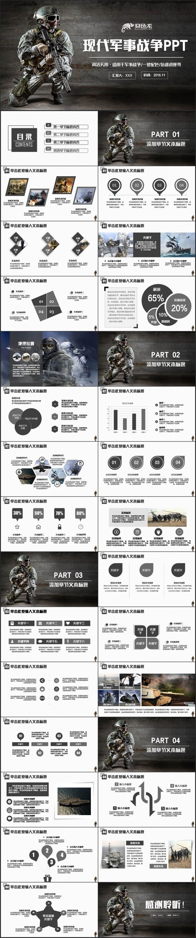 简约现代军事战争国防士兵武器介绍CSCF游戏PPT